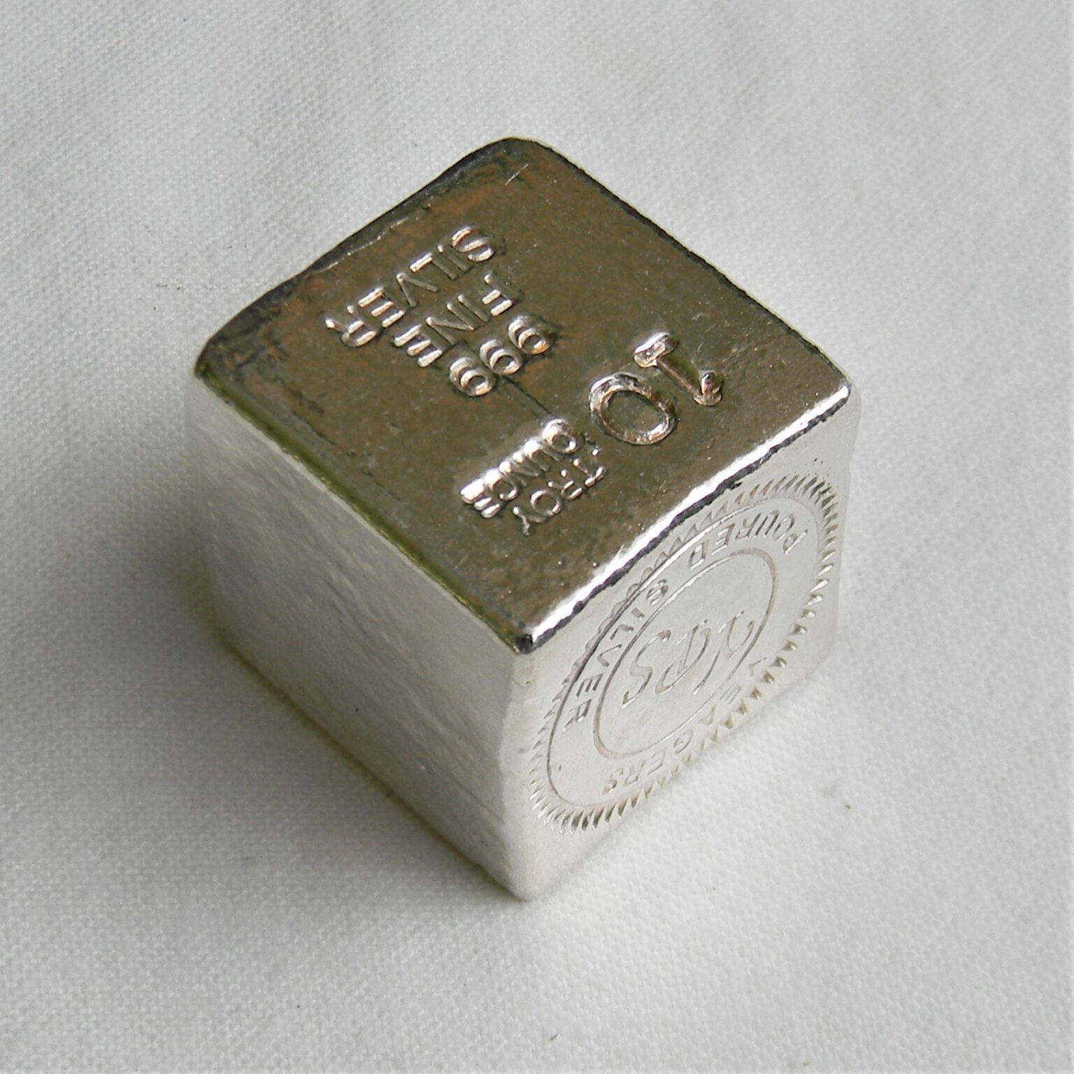 YPS Yeagers Poured Silver Ingot 999 Fitness 10 Troy Oz Cube US Made Bar