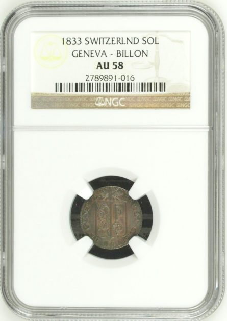 GENEVA 1833 silver Un Sol last year; rare NGC AU58; Swiss Cantons - Image 4