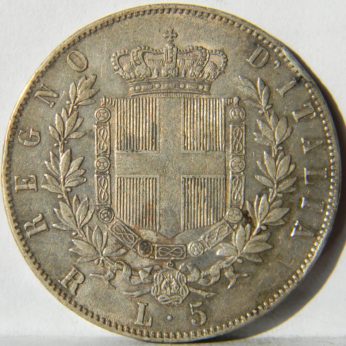 Italy-large 1876R silver 5 Lire