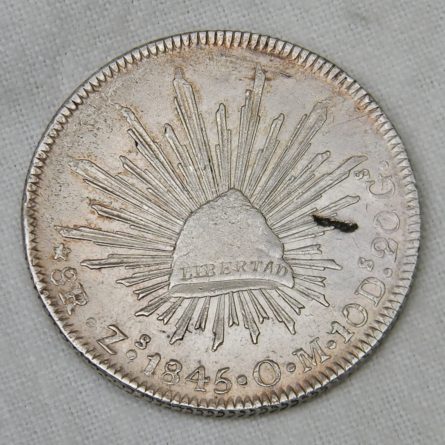 MEXICO large 1845Zs OM silver 8 Reales coin