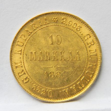 FINLAND under Russia 1881-S gold 10 MARKKAA, scarce Uncirculated; only 100K minted - Image 2