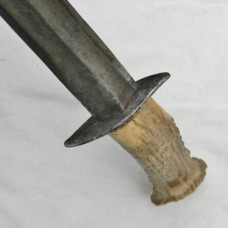 WW2 era old European sword blade fighting dagger, crown stag handle, original scabbard; RARE type - Image 8