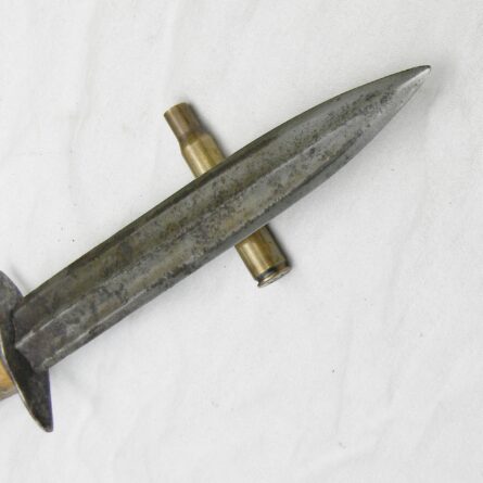 WW2 era old European sword blade fighting dagger, crown stag handle, original scabbard; RARE type - Image 6