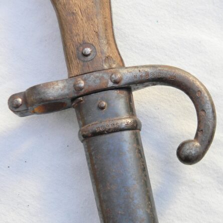 FRANCE WW1 era fighting dagger made from M1874 Gras bayonet; original matching-serial scabbard; rare type - Image 4