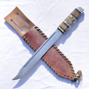 WW2 American theater-made fighting knife, huge 11" blade, orig scabbard