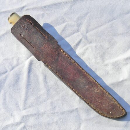 WW2 era "theater fighting knife" with stacked leather washers and stag handle, orig scabbard signed STEELE - Image 3