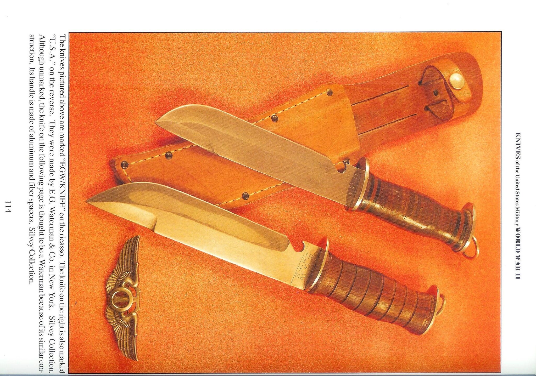 WW2 era EGW fighting knife, original leather scabbard; great condition