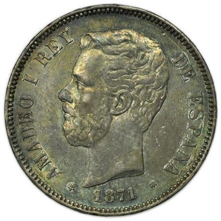 Spain 1871 silver 5 Pesetas