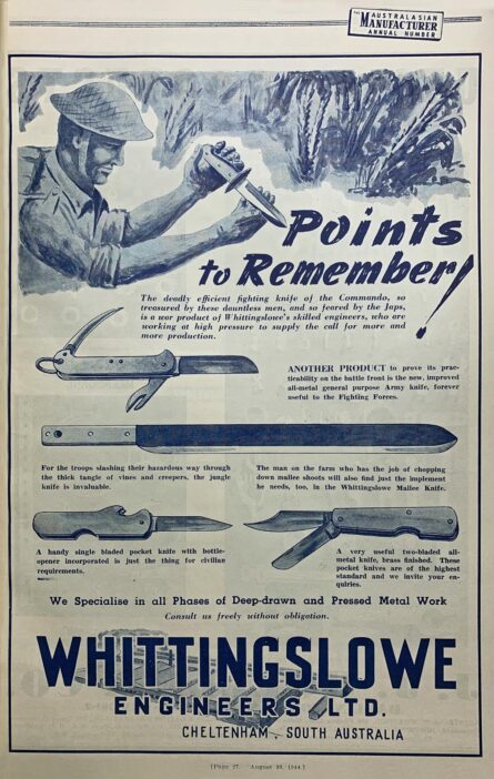 Whittingslowe Engineering WW2 knives 1944 ad