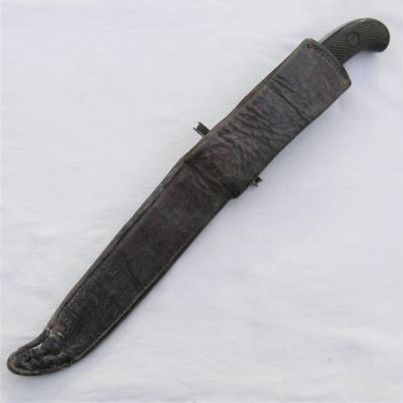 American WW2 era San Antonio Iron Works fighting knife made from M1913 Patton Saber, original GI-signed leather scabbard; RARE type - Image 3