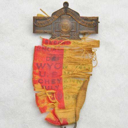 USA Spanish-American War Veterans badge, circa 1930th Wyoming encampment event, original ribbon - Image 2