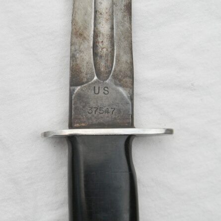 WW2 era San Antonio Iron Works fighting knife made from M1913 Patton Saber dated 1918, unusual "theater-made" horse head handle, original scabbard; RARE type - Image 7