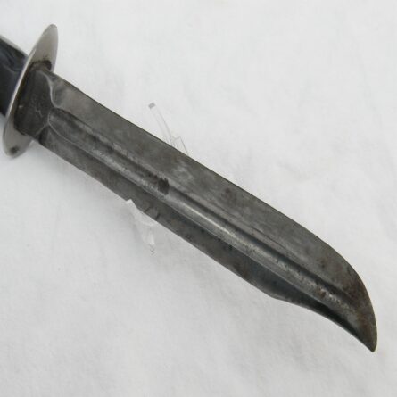 WW2 era San Antonio Iron Works fighting knife made from M1913 Patton Saber dated 1918, unusual "theater-made" horse head handle, original scabbard; RARE type - Image 16