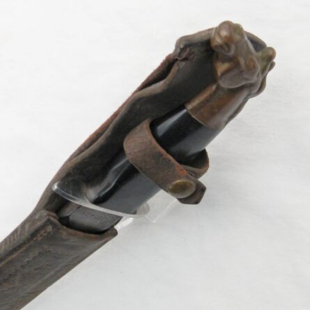 WW2 era San Antonio Iron Works fighting knife made from M1913 Patton Saber dated 1918, unusual "theater-made" horse head handle, original scabbard; RARE type - Image 3