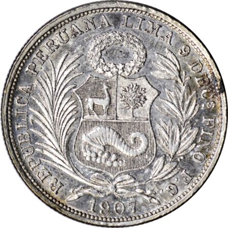 Peru 1907 silver Half-Sol