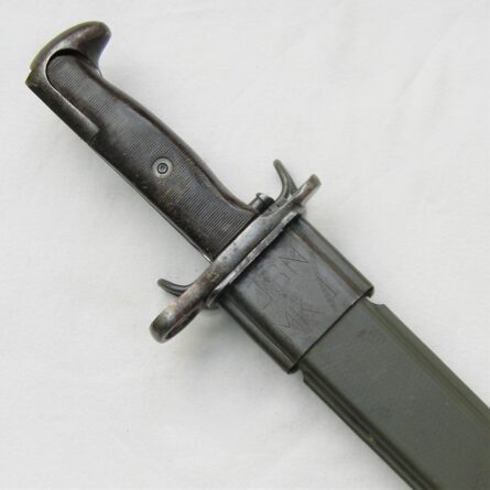 WW2 era AFH M1905 uncut 16" blade bayonet dated 1943; rare BROWN GRIPS type, MK1 composition scabbard; rare type - Image 4