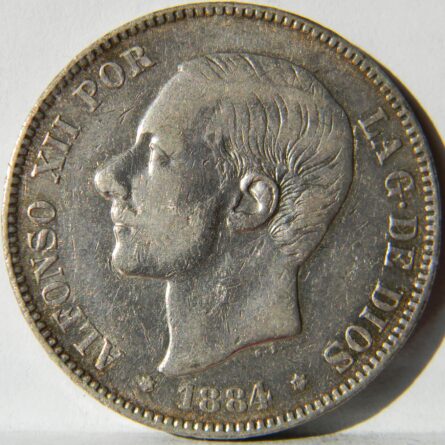 SPAIN 1884MS-M silver 5 Pesetas