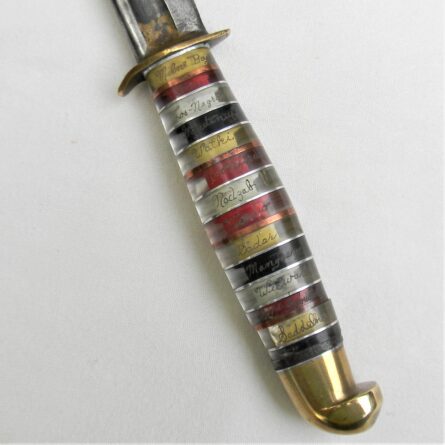 American WW2 highly decorated "theater" fighting knife marked with major Pacific Campaign locations; M1905 bayonet blade, one of a kind fighter - Image 12