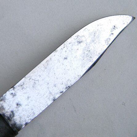 WW2 USN Mark 1 Utility Knife, rare wood pommel/bright blade type, early leather scabbard - Image 15