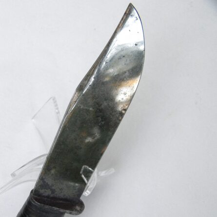 WW2 USN Mark 1 Utility Knife, rare wood pommel/bright blade type, early leather scabbard - Image 17