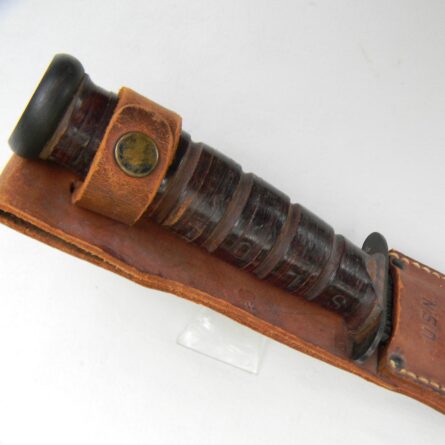 WW2 CAMILLUS rare 1st model "nut pommel" blade-marked MK2 USN Fighting Knife ID's to Bill Sloman Jr, early orig leather scabbard; excellent - Image 4