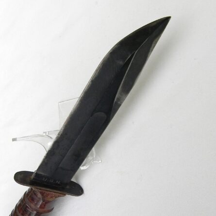 WW2 CAMILLUS rare 1st model "nut pommel" blade-marked MK2 USN Fighting Knife ID's to Bill Sloman Jr, early orig leather scabbard; excellent - Image 12