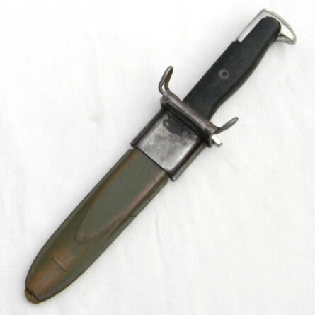 WW2 American "theater" fighting knife made from 1942 UFH M1905 bayonet, composition scabbard - Image 3