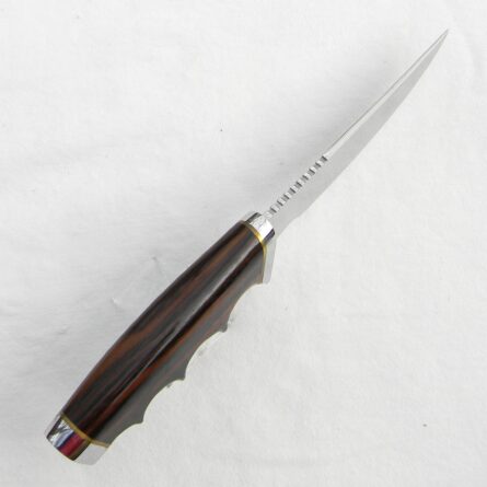 GERBER vintage 1970th model 450S Hunter-Skinner knife, exotic Zebrawood handle, original sheath, box; UNUSED - Image 10