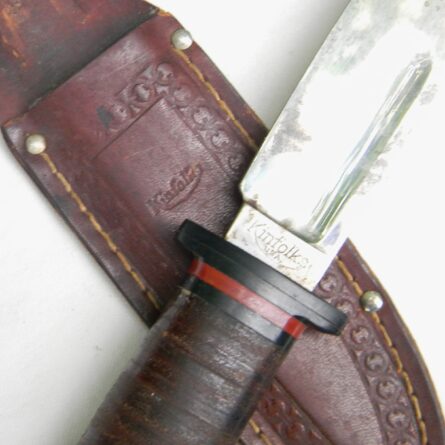 USA WW2 Kinfolks fighting knife, early war "private purchase" type fighter; original scabbard; excellent - Image 11