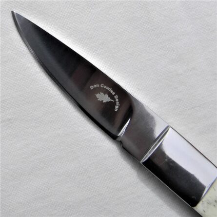 Don Cowles design small caper knife, polished bone handle, leather sheath by Sherry Lott, KY; UNUSED - Image 10