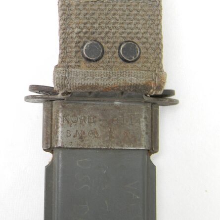 WW2/Korean War era Ka-Bar USN MK2 fighting knife, guard-marked type, SIGNED original NORD scabbard; rare unused - Image 5