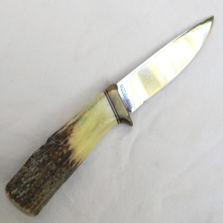 GERBER vintage 1970th model 375 Hunter-Skinner knife, Sambar stag handle, original sheath, box; UNUSED - Image 8