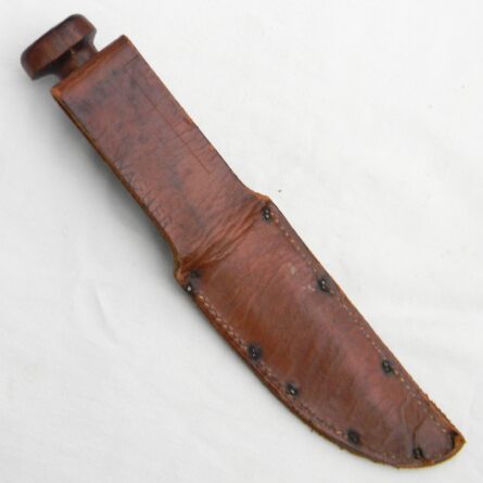 USA WW2 era PAL RH-35 USN Mark 1 Utility Knife, early leather scabbard marked NEW GUINEA; mid-war wood pommel type - Image 4