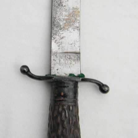 Germany WW1 era Weyersberg Kirschbaum & Cie (WKC) fighting knife, faux "stag" metal handle, original scabbard; rare type - Image 8