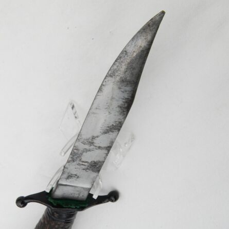 Germany WW1 era Weyersberg Kirschbaum & Cie (WKC) fighting knife, faux "stag" metal handle, original scabbard; rare type - Image 13