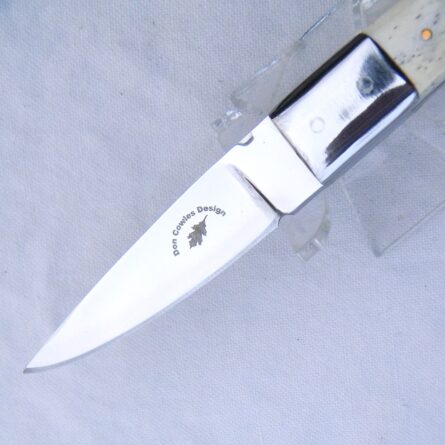 Don Cowles design small caper knife, polished bone handle, left-handed sheath by Sherry Lott, KY; UNUSED - Image 7