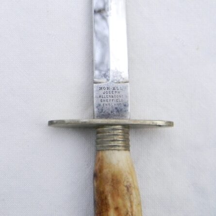 Joseph Allen & Sons Celebrated Cutlery, Sheffield stiletto blade "garter dagger", stag handle, orig sheath; circa 1890th - Image 6