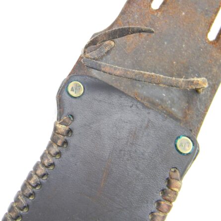 WW2 era American "theater" fighting knife, cast aluminum handle, original sheath marked DILL 1945 - Image 5