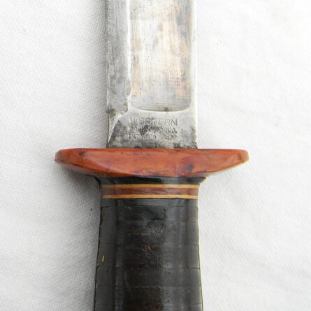 WW2 era Western Cutlery "Baby Shark" USAF Pilot Knife, scarce Bakelite fittings type, “theater-made” scabbard - Image 12