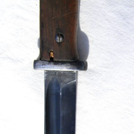 GERMANY pre-WW2 manufacture K98 bayonet made by Jetter & Scheerer, Tuttlingen (J. Sch.) dated 1937; original scabbard, leather frog; wood grips; rare maker - Image 8