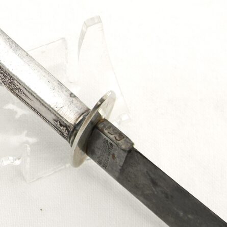 WW2 era British fighting knife with William Rodgers blade and re-purposed Rogers Bros tableware sterling silver handle, original sheath; RARE - Image 13