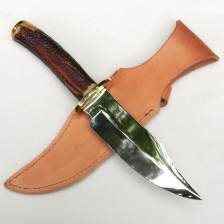 Aurum Etchings, USA rare 1989 Ford Mustang commemorative knife, 24K gold etched blade, sambar stag handle, sheath - Image 4