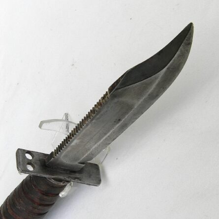 Cold War era Camillus Jet Pilot Survival Knife dated 10-1983; original metal-tipped leather scabbard - Image 6