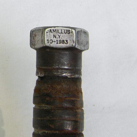 Cold War era Camillus Jet Pilot Survival Knife dated 10-1983; original metal-tipped leather scabbard - Image 9