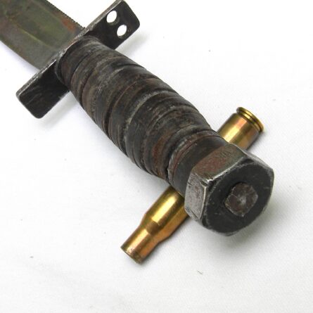 Cold War era Camillus Jet Pilot Survival Knife dated 10-1983; original metal-tipped leather scabbard - Image 8