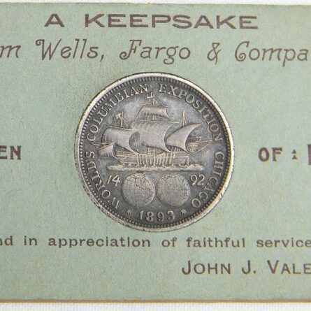 Wells, Fargo & Co. USA 1892 Columbian Exposition Souvenir Keepsake card and 1893 $1/2 coin present from the company president; RARE - Image 6