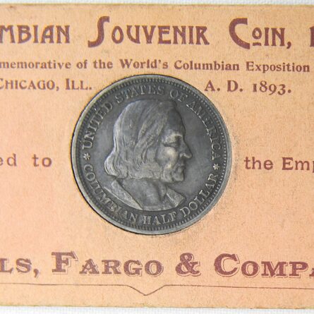 Wells, Fargo & Co. USA 1892 Columbian Exposition Souvenir Keepsake card and 1893 $1/2 coin present from the company president; RARE - Image 7