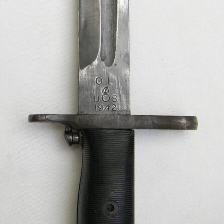 USA WW2 rare Oneida Ltd (OL) uncut 16-in blade M1905 bayonet dated 1942, orig scabbard signed FJ MARTIN - Image 8