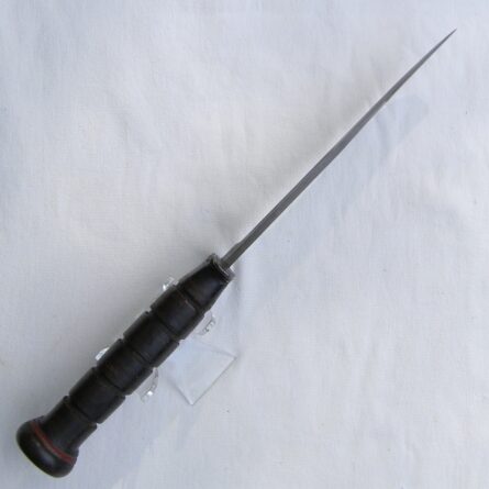 Rare early WW2 “red spacer” PAL Cutlery USN US Navy MK2 fighting knife, orig GI-initialed U.S.N. leather scabbard; excellent - Image 11