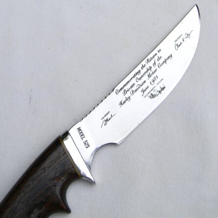 Gerber USA 1981 model 525 Harley Davidson Motorcycles hunter-skinner knife, SN 1534 of 3000; Aurum Etchings blade, orig presentation box - Image 8